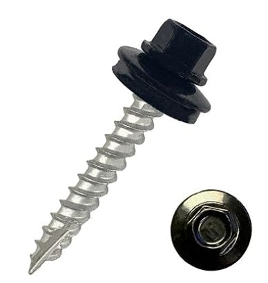 10 Pack Black Galvanized Hex Washer Head Roofing Screws | Type 17 Point | Albany County Fasteners